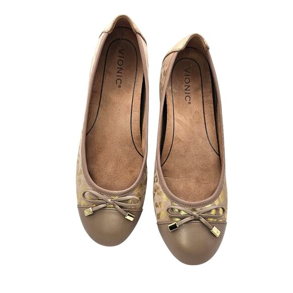 Vionic Minna Leather Toe Cap Ballet Flats Size 10 Aluminum Met Leopard - Picture 2 of 16